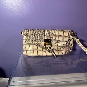 Croc-Embossed Cream Clutch
